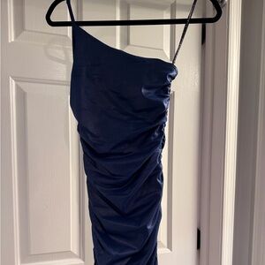 Katie J Junior blue one shoulder ruched dress, size extra small
